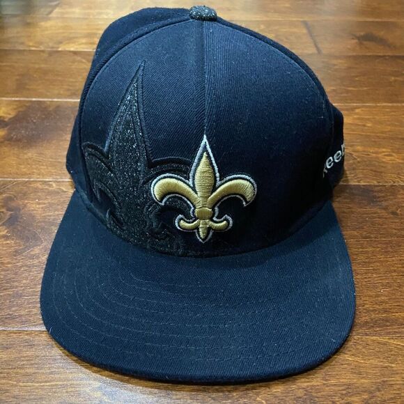 Reebok Vintage NFL New Orleans Saints Shadow Black Gold Fitted Hat Cap Mens L/XL - Picture 3 of 8